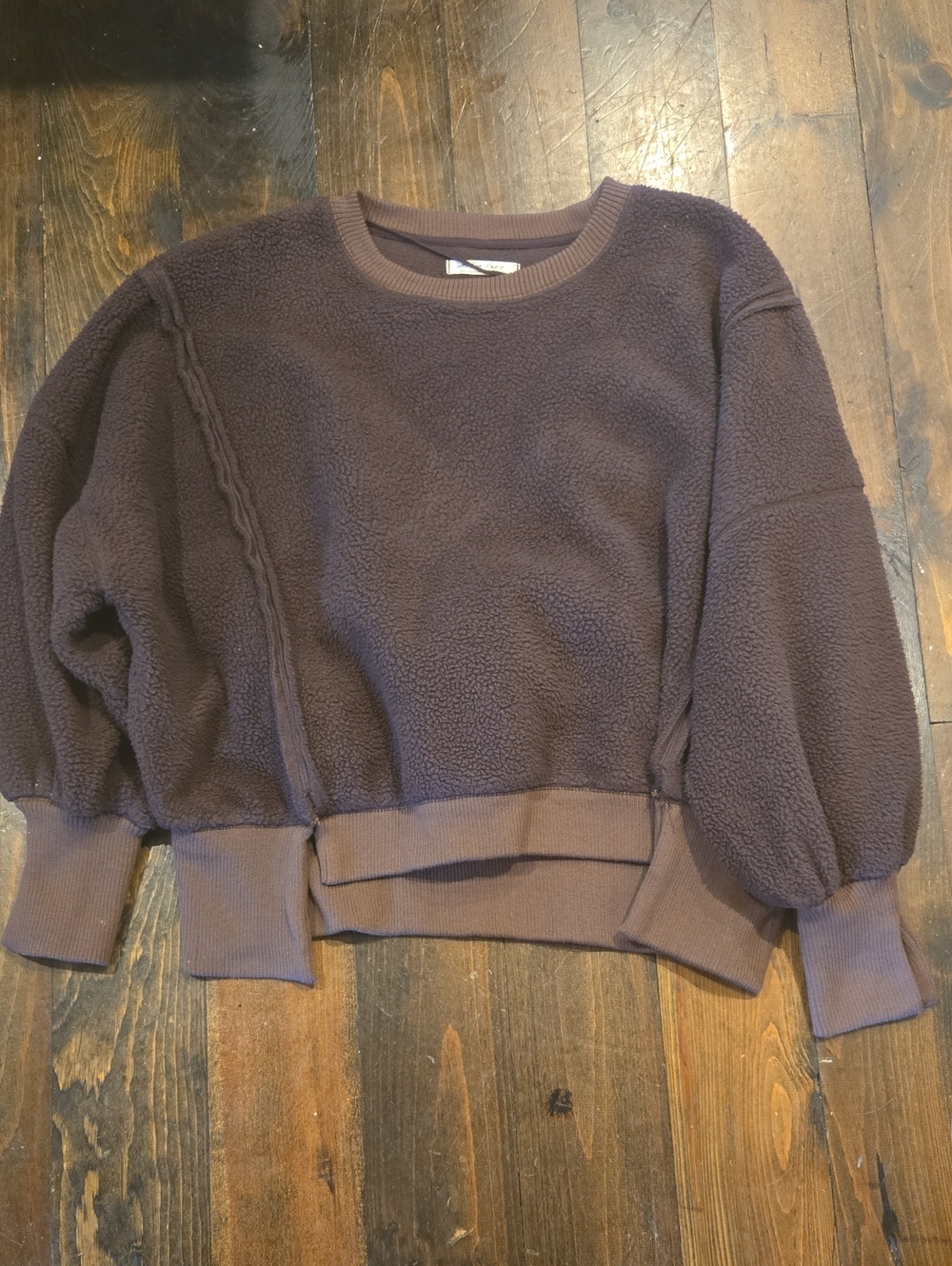 We The Free Cropped Sherpa Sweatshirt - Dark Brown Sz L